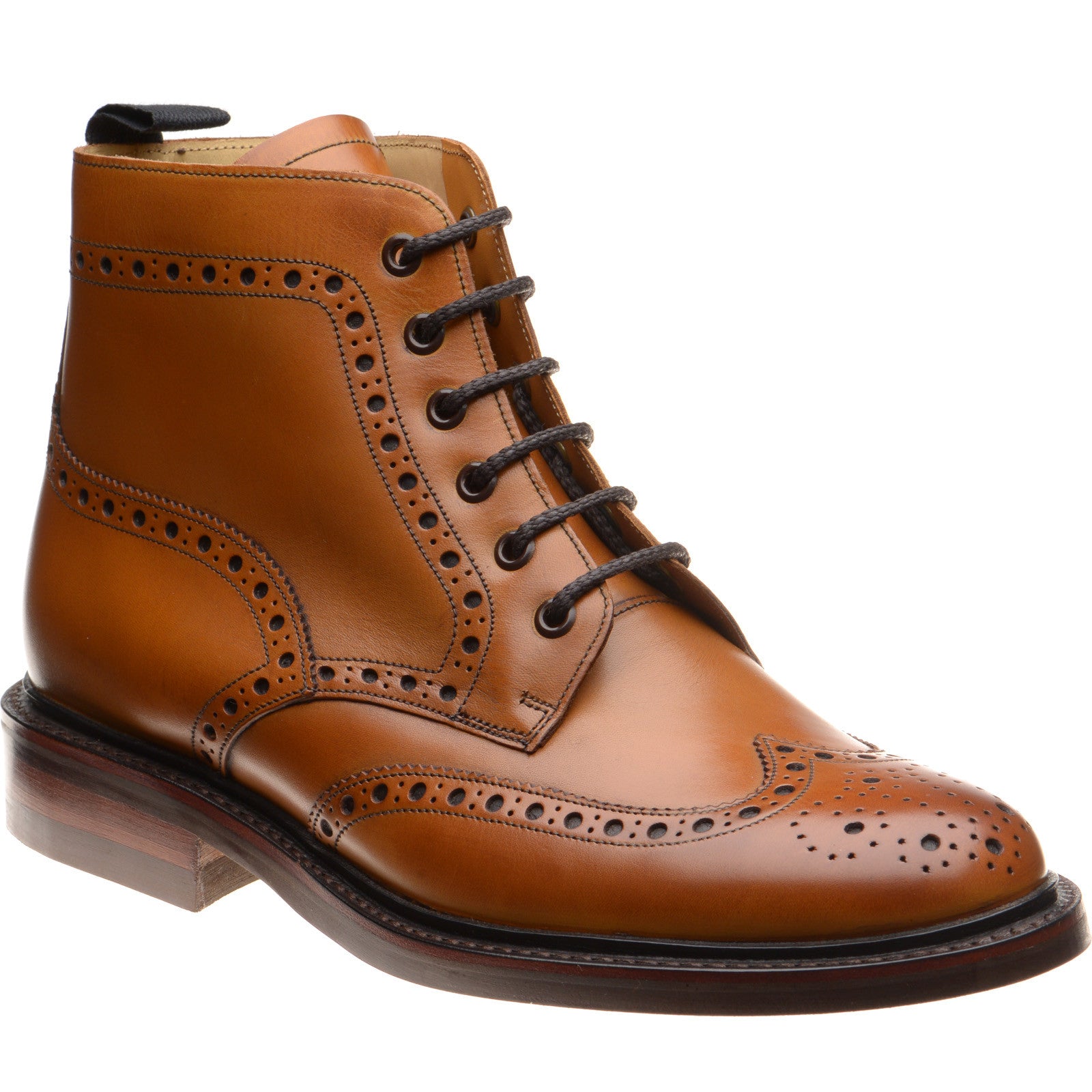 Product image for Barker Pennine mens rubber-soled brogue boots in cedar calf