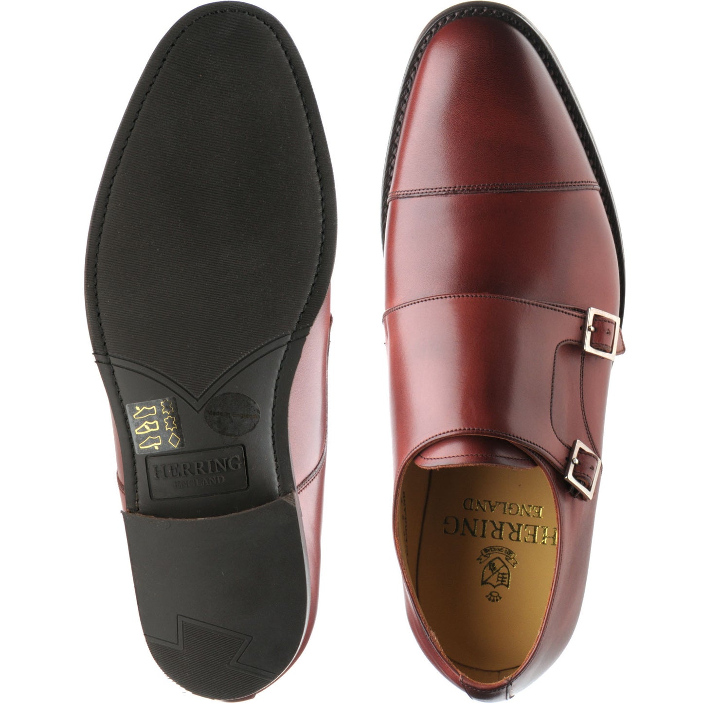 Product image for Herring Bishop mens rubber-soled double monk shoes in cherry calf (second)