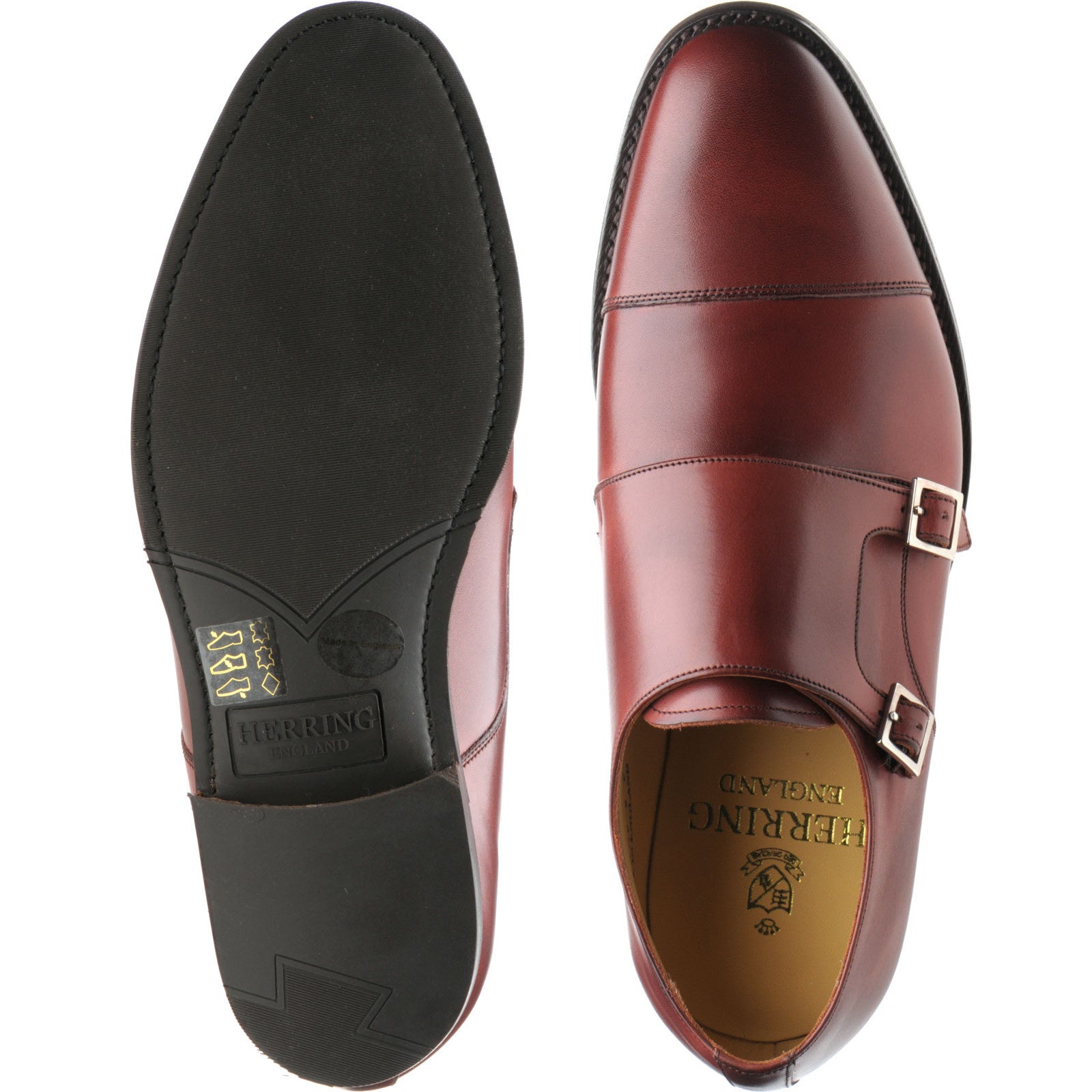 Product image for Herring Bishop mens rubber-soled double monk shoes in cherry calf (second)