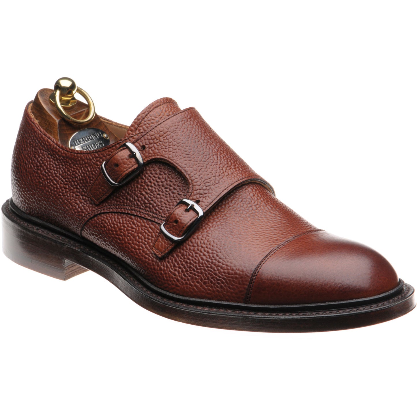 Product image for Herring Braybrooke mens double monk shoes in dark leaf grain (second)