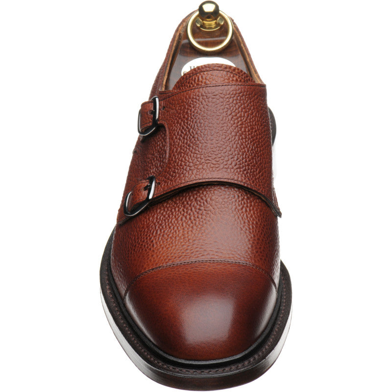 Product image for Herring Braybrooke mens double monk shoes in dark leaf grain