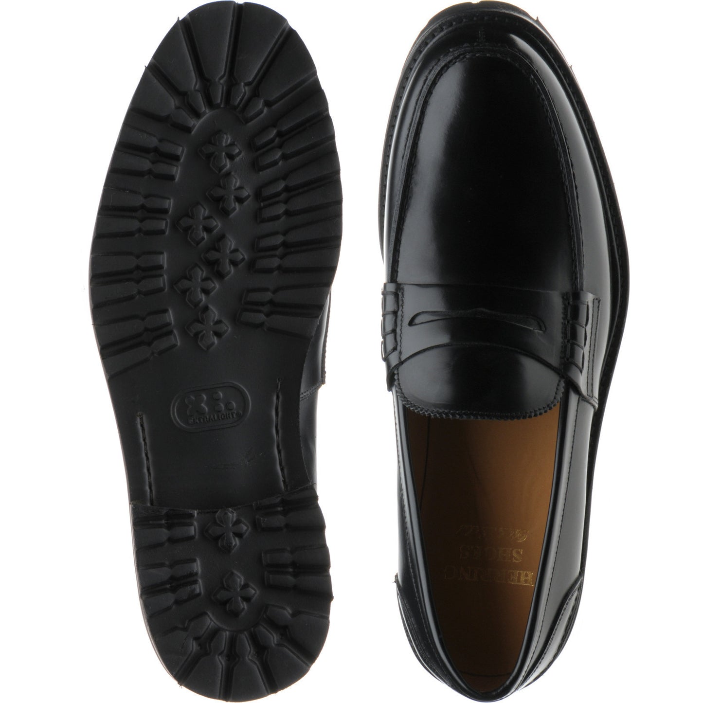 Product image for Herring Brighton II mens rubber-soled loafers in black polished (second)