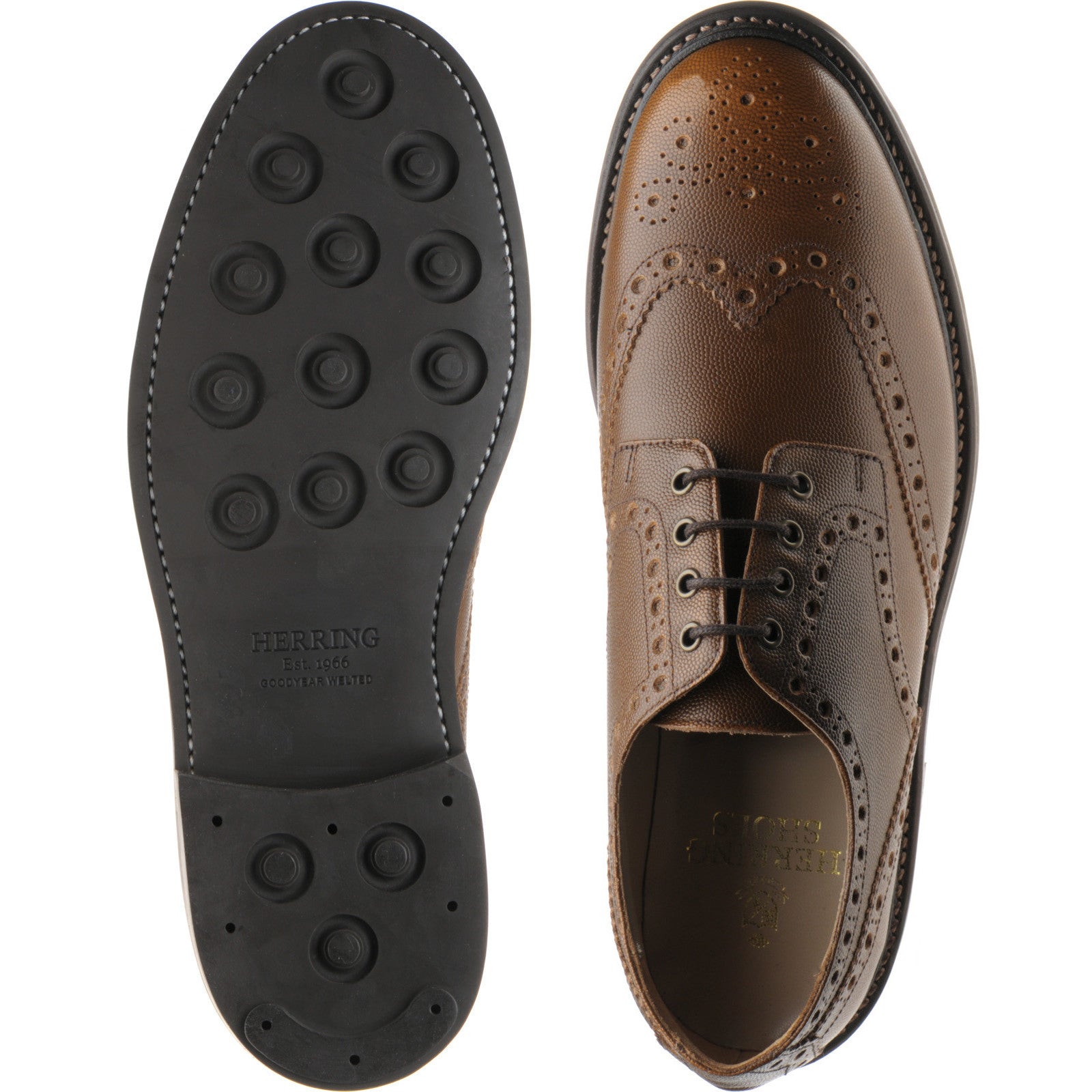 Product image for Herring Bushwick Rubber mens rubber-soled brogues in brown pin grain (second)