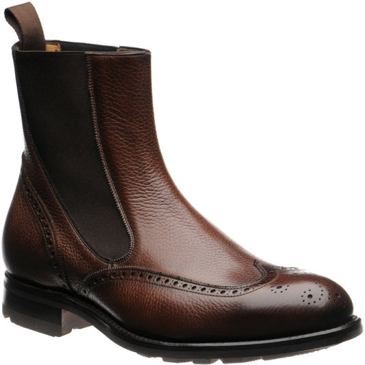 Product image for Herring Clark mens rubber-soled brogue Chelsea boots in brown grain