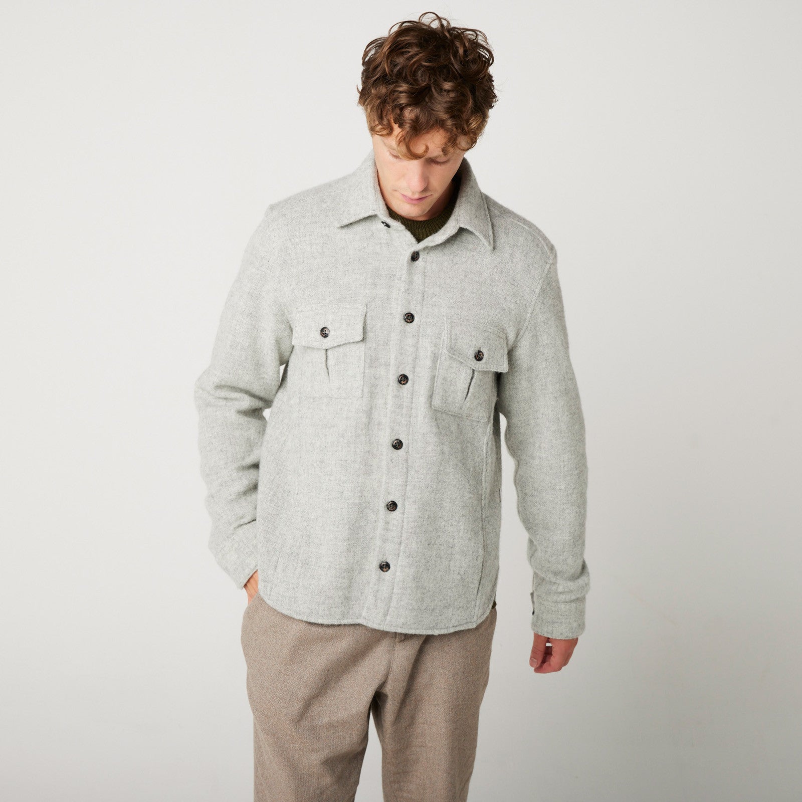 Product image for Herring Dexter Wool Over Shirt by Peregrine in light grey