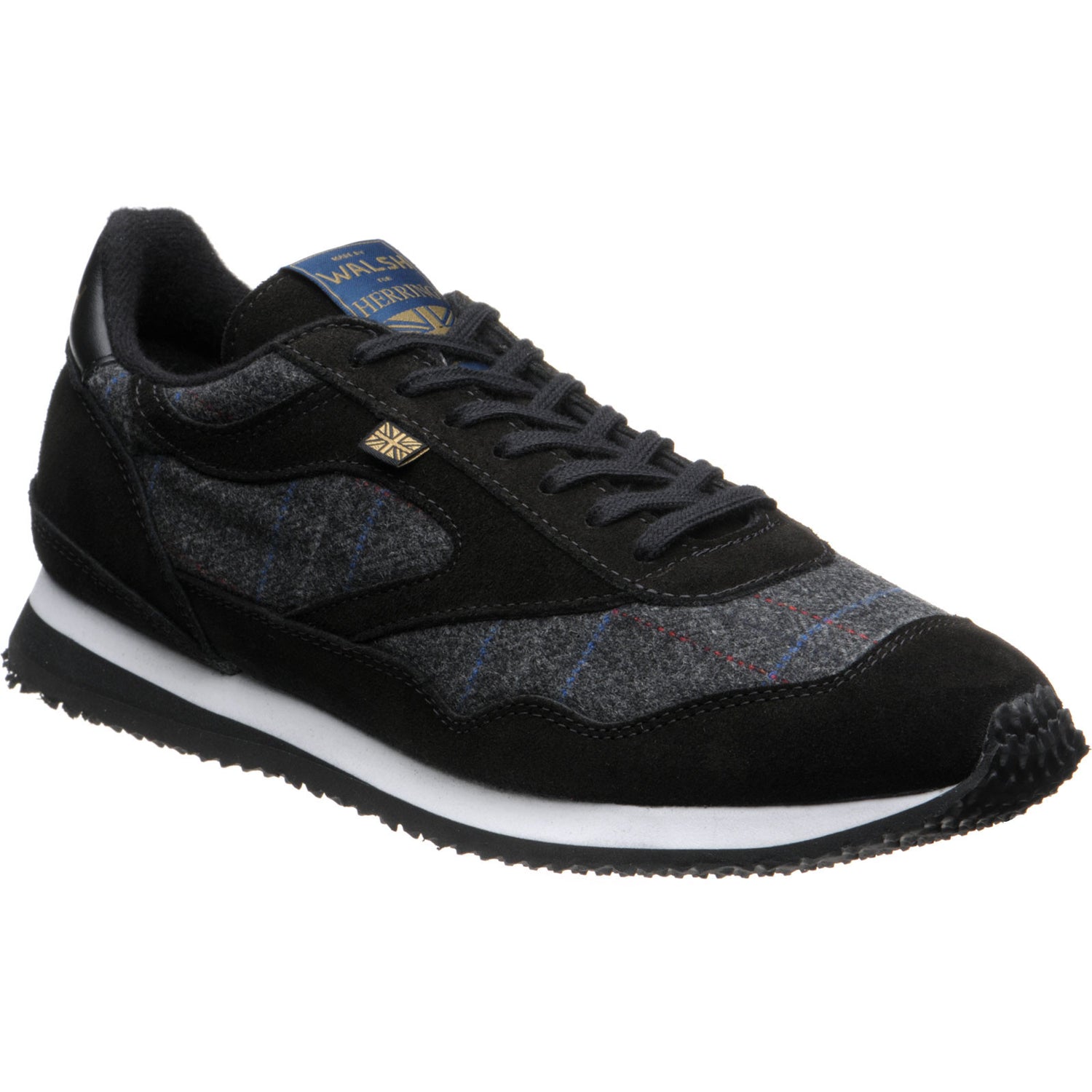 Product image for Herring Ensign Trainer mens rubber-soled trainers in black suede and grey tweed