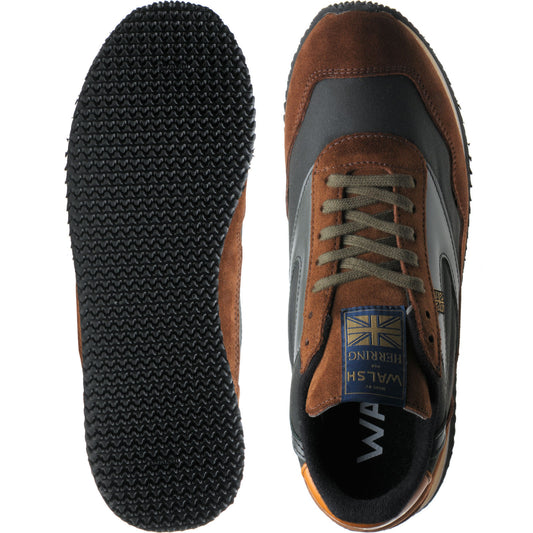 Product image for Herring Ensign Trainer mens rubber-soled trainers in brown calf suede and green waxed cotton 