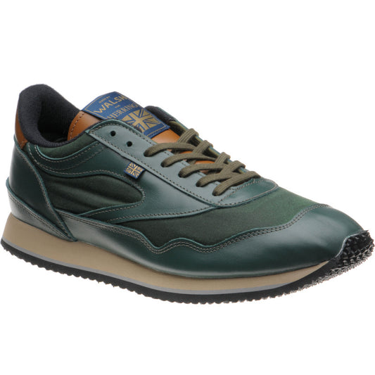 Product image for Herring Ensign Trainer mens rubber-soled trainers in green calf and green waxed cotton