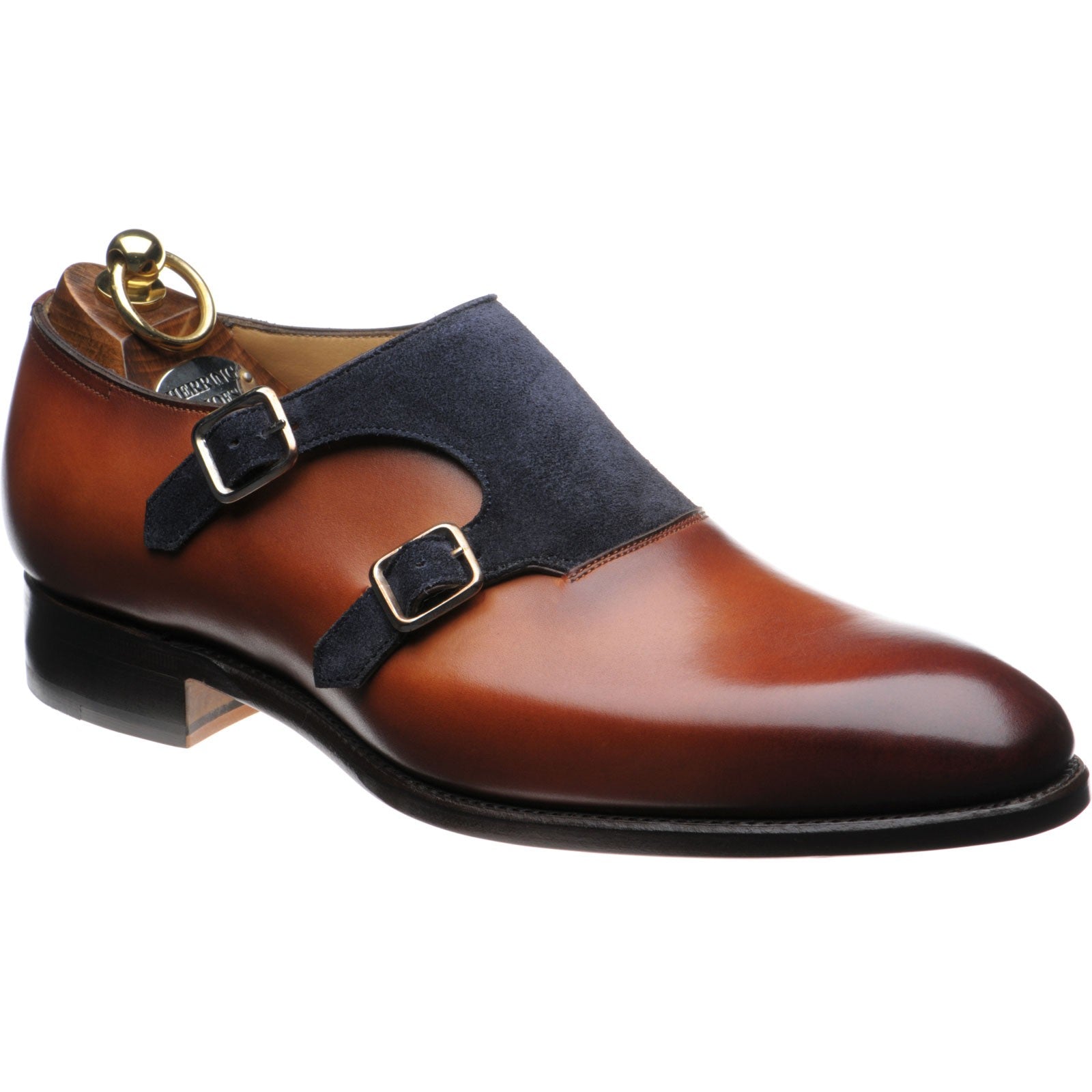 Product image for Herring Faversham mens double monk shoes in chestnut and navy (second)