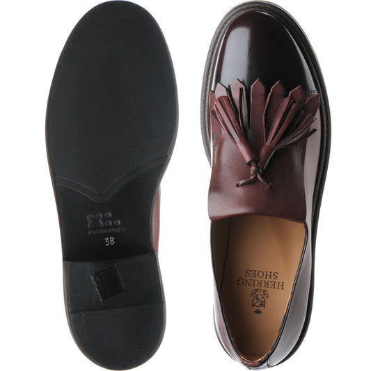 Product image for Herring Miranda ladies rubber-soled tasselled loafers in burgundy calf and polished