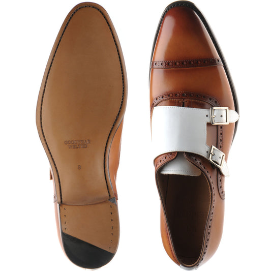 Product image for Herring Montford mens double monk shoes in brown and white calf