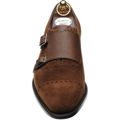 Product image for Herring Montford mens double monk shoes in brown grain and suede