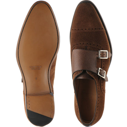 Product image for Herring Montford mens double monk shoes in brown grain and suede