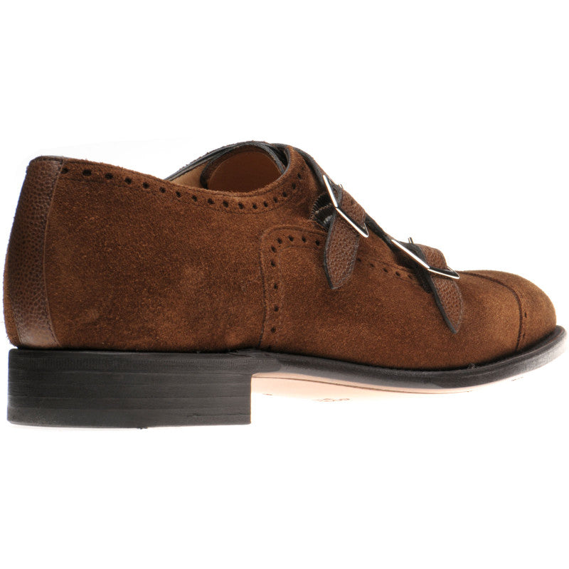 Product image for Herring Montford mens double monk shoes in brown grain and suede