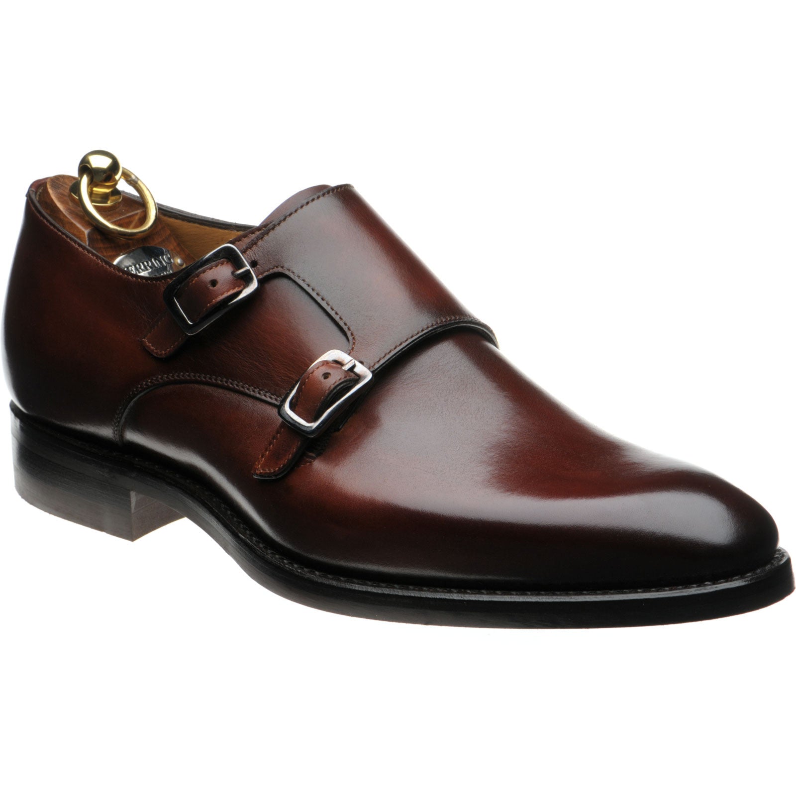 Product image for Herring Shakespeare R mens rubber-soled double monk shoes in rosewood calf (second)