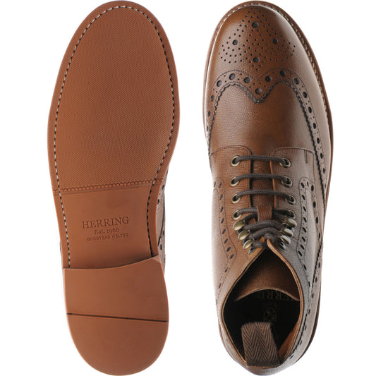 Product image for Herring Steeperton mens rubber-soled brogue boots in brown grain