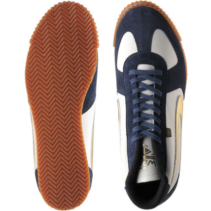 Product image for Herring Tokyo Hi-Top Trainer mens rubber-soled boots in white calf and navy suede