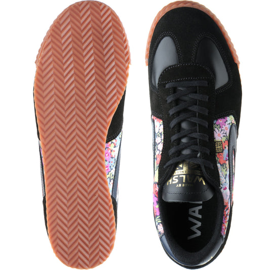 Product image for Herring Tokyo Trainer mens rubber-soled trainers in black calf and printed linen
