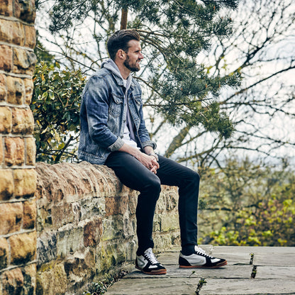 Product image for Herring Tokyo Trainer mens rubber-soled trainers in white calf and black suede