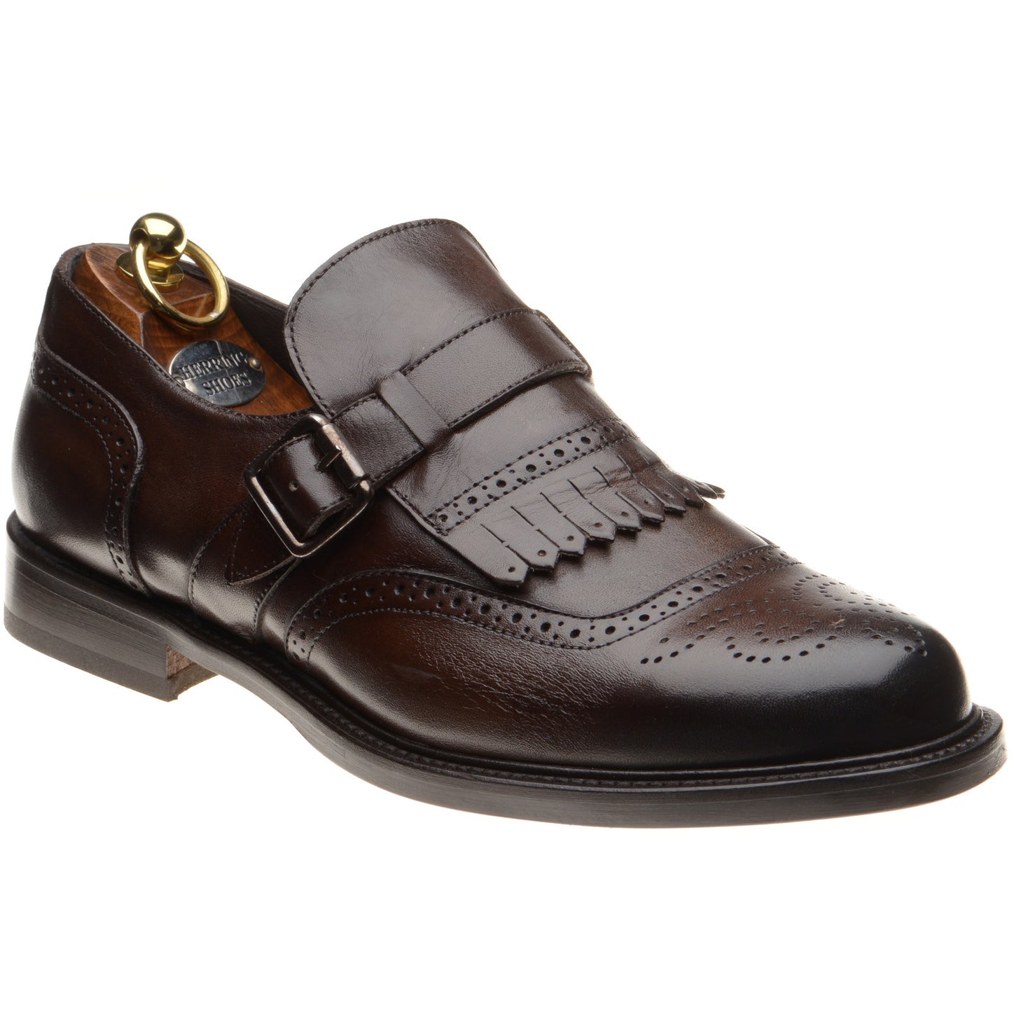 Product image for Herring Vecchio mens hybrid-soled monk shoes in dark brown calf