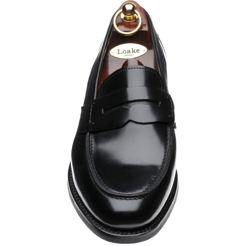 Loake 356 mens rubber-soled loafers in black polished – Herring Shoes