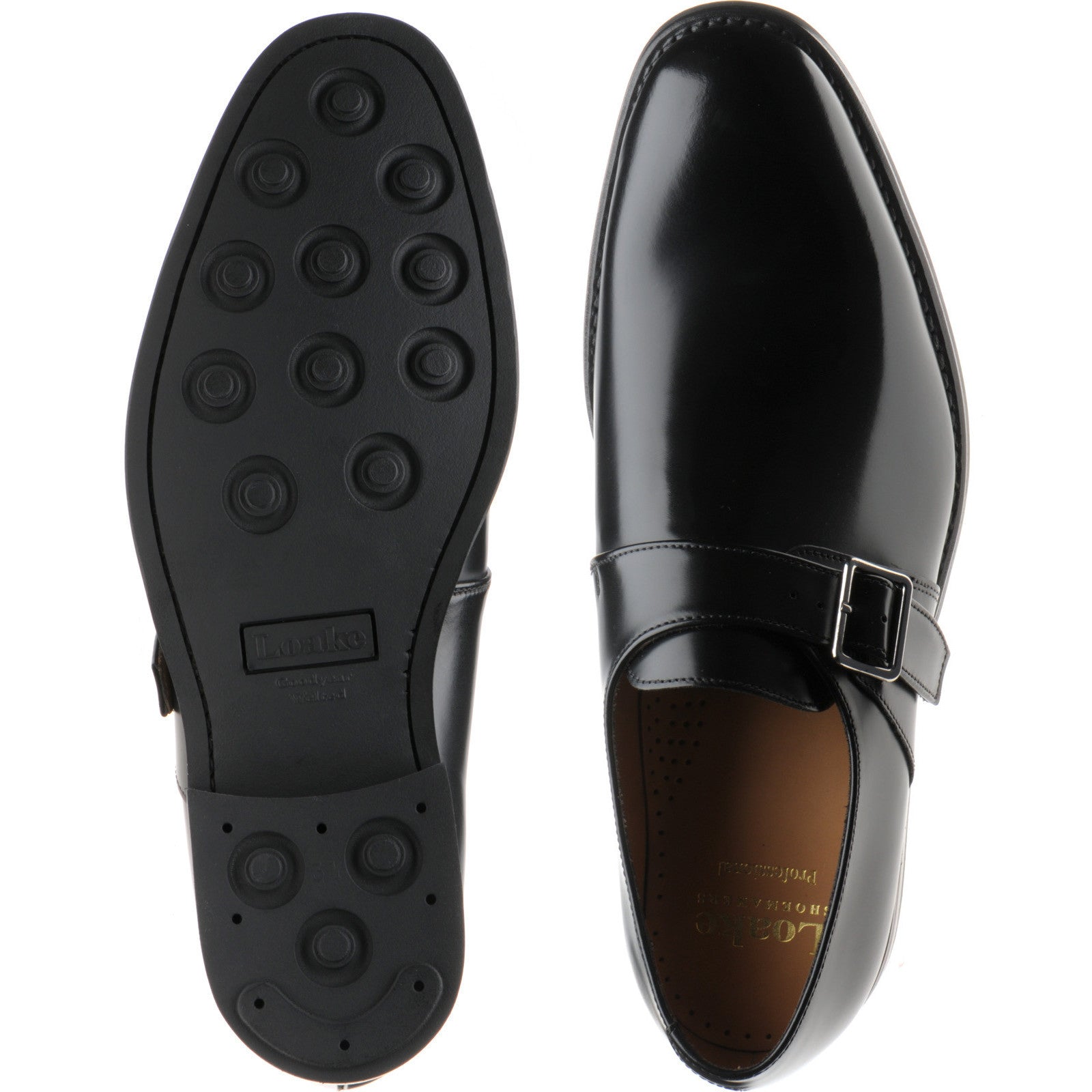Loake 357 mens rubber-soled monk shoes in black polished – Herring