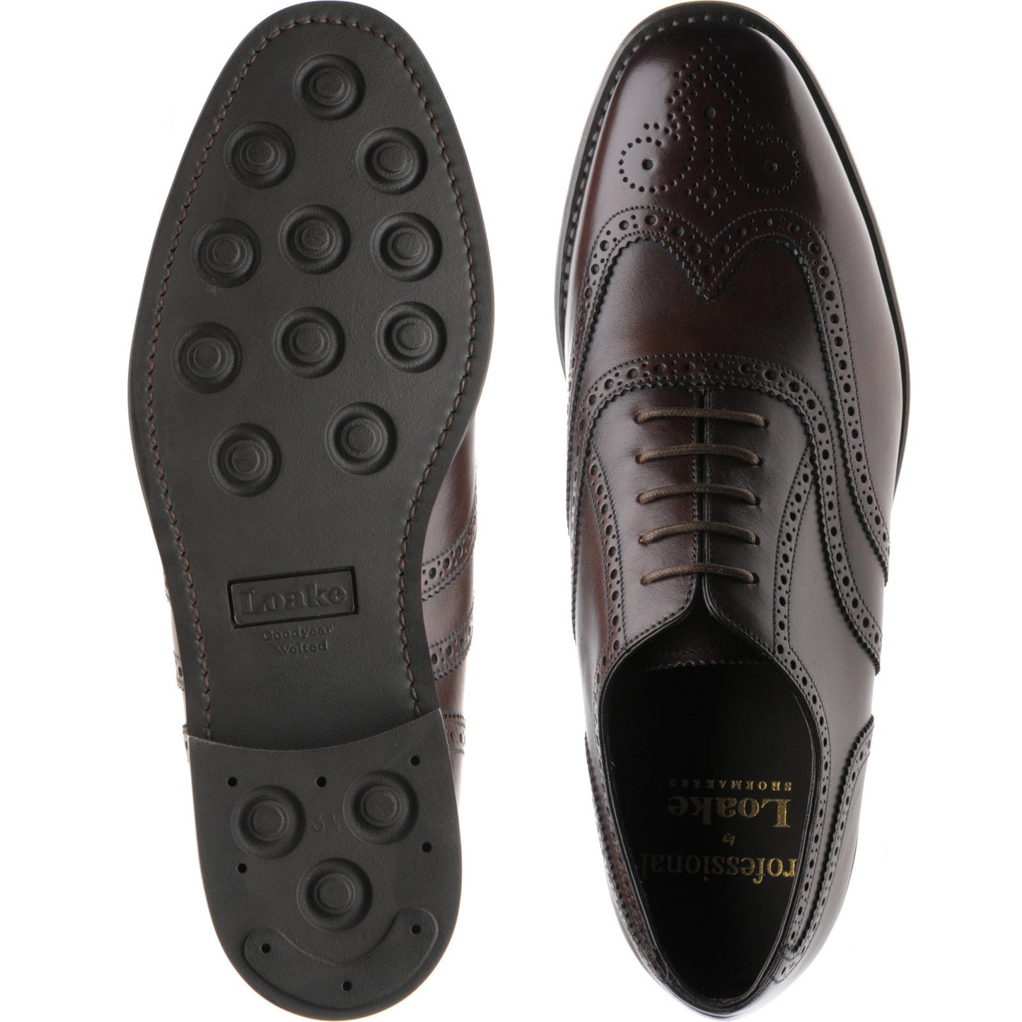 Product image for Loake 6018 mens rubber-soled brogues in dark brown calf (second)