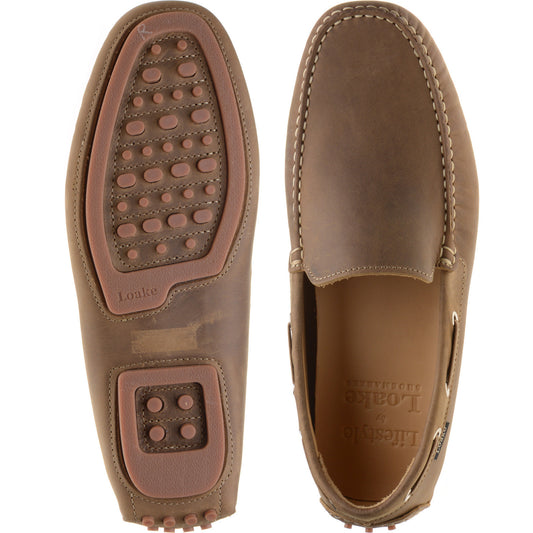 Product image for Loake Donington mens rubber-soled driving moccasins in brown oiled nubuck