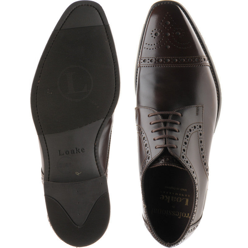 Product image for Loake Eldon mens rubber-soled semi-brogues in dark brown polished