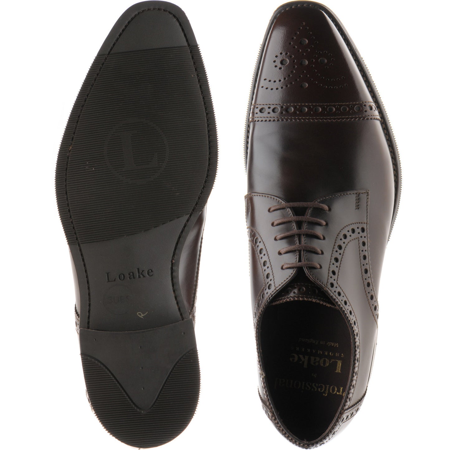 Product image for Loake Eldon mens rubber-soled semi-brogues in dark brown polished (second)