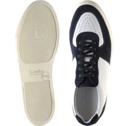 Product image for Loake Rush mens rubber-soled trainers in white calf and navy suede (second)