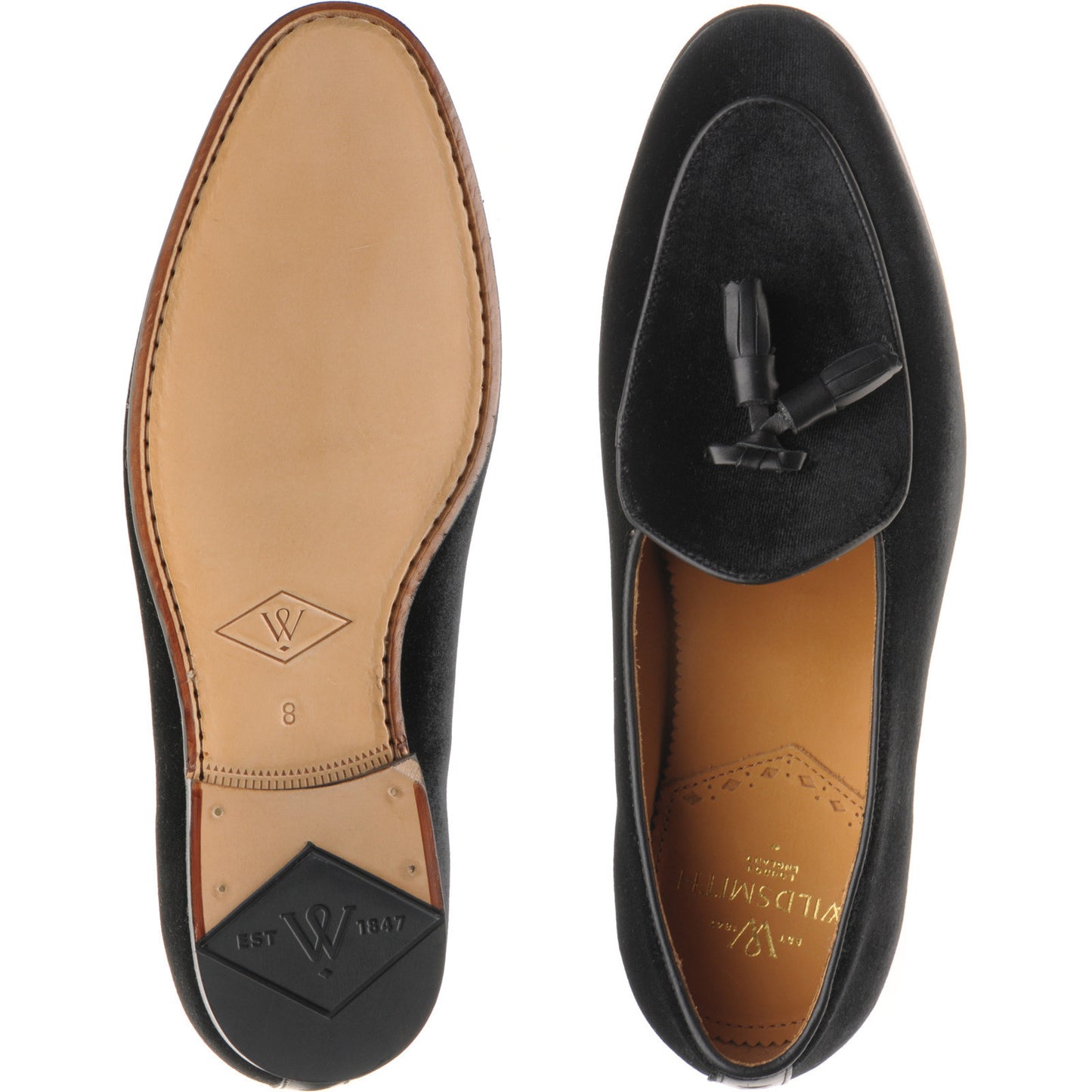 Product image for Wildsmith Model 88 mens tasselled loafers in black velvet (second)